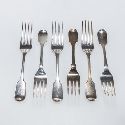 Lot 1235 - A SET OF SIX VICTORIAN SILVER DESSERT FORKS