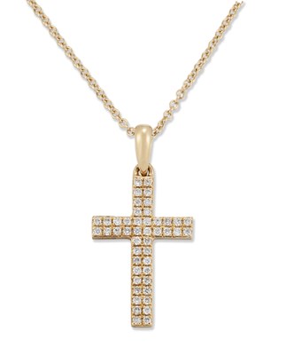 Lot 1479 - AN 18 CARAT GOLD DIAMOND CROSS PENDANT ON CHAIN