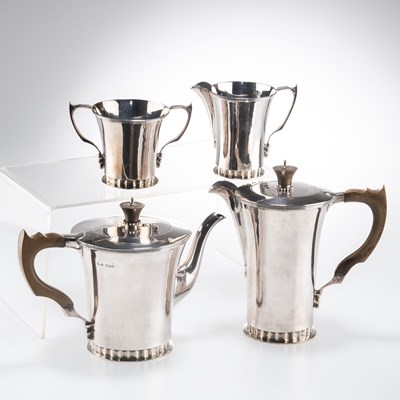 Lot 1199 - AN ART DECO SILVER FOUR-PIECE TEA AND COFFEE SERVICE