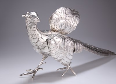 Lot 1059 - A LARGE GERMAN SILVER PHEASANT TABLE ORNAMENT