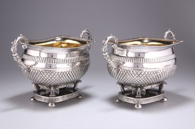 Lot 1071 - A PAIR OF PORTUGUESE SILVER TWO-HANDLED BOWLS