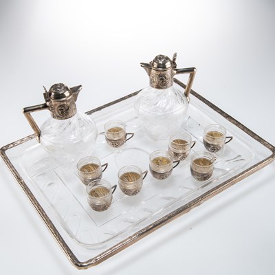 Lot 1065 - A FINE FRENCH SILVER-MOUNTED DRINKS SET