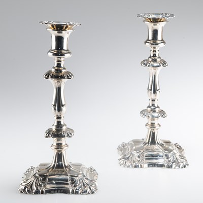 Lot 1139 - A PAIR OF 18TH CENTURY STYLE SILVER TABLE CANDLESTICKS