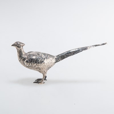 Lot 1058 - A CONTINENTAL SILVER MODEL OF A PHEASANT