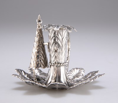 Lot 1281 - AN EARLY VICTORIAN SILVER LEAF-FORM CHAMBERSTICK