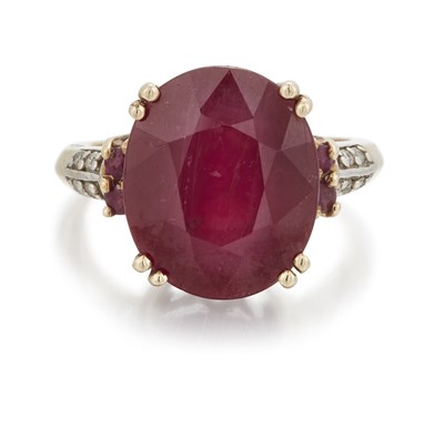 Lot 2329 - A 9 CARAT GOLD RUBY AND DIAMOND RING