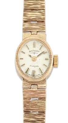 Lot 1378 - A 9 CARAT GOLD ROTARY BRACELET WATCH