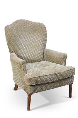 Lot 352 - A 19TH CENTURY WALNUT AND UPHOLSTERED ARMCHAIR