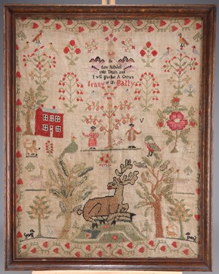 Lot 290 - A 19TH CENTURY NEEDLEWORK SAMPLER