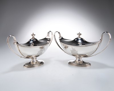 Lot 1329 - A PAIR OF GEORGE III SILVER SAUCE TUREENS