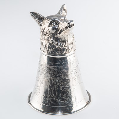 Lot 1055 - A GERMAN SILVER FOX HEAD STIRRUP CUP