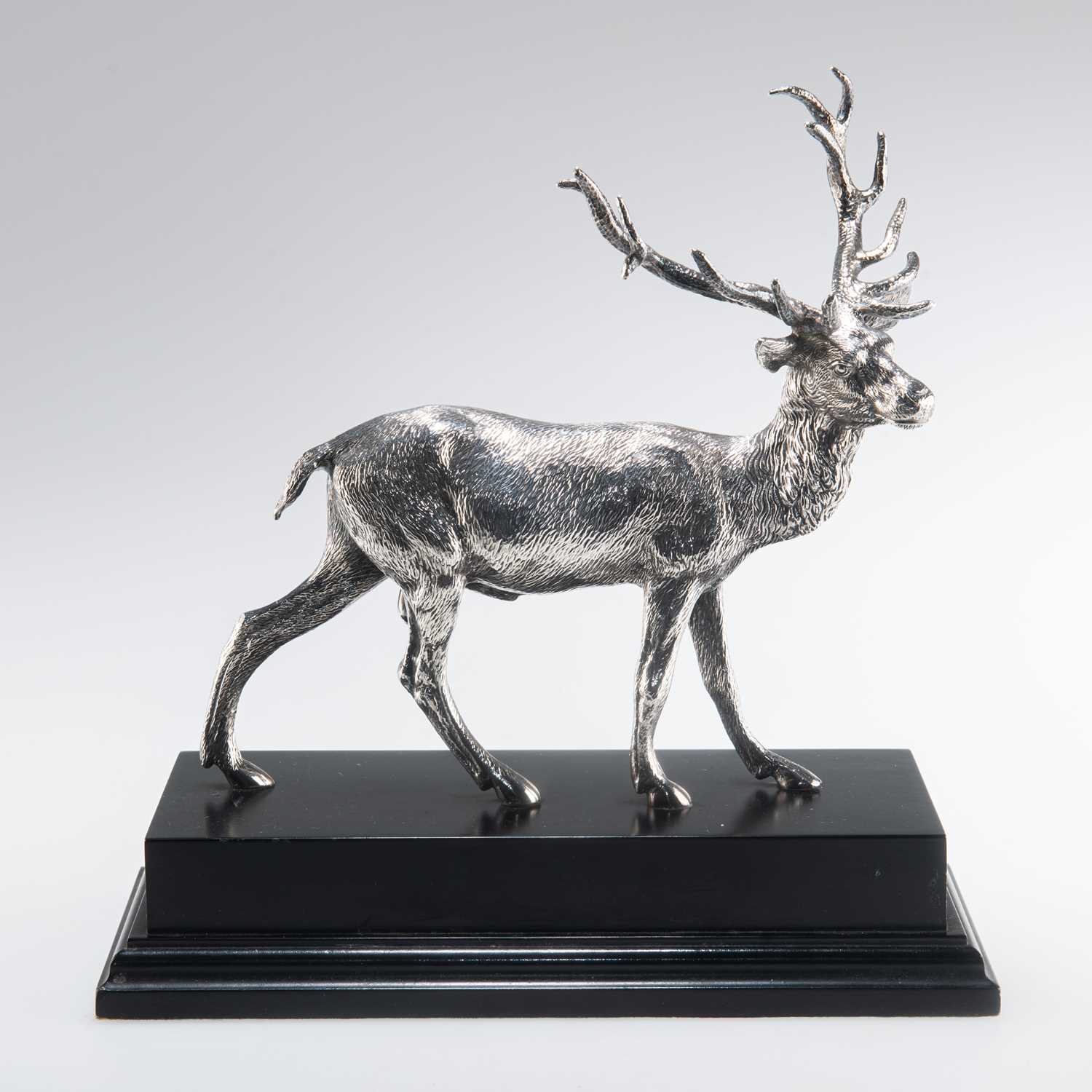 Lot 1115 - A FINE SILVER MODEL OF A STAG