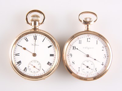 Lot 251 - TWO GOLD-FILLED POCKET WATCHES BY WALTHAM & ELGIN