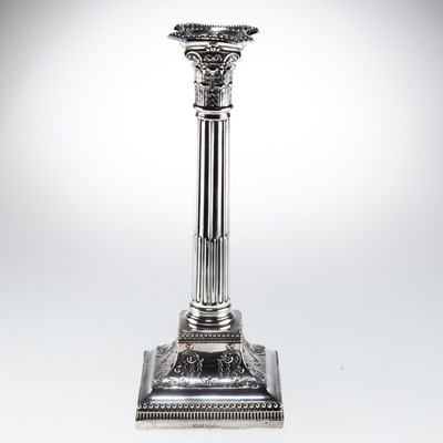 Lot 1233 - A VICTORIAN SILVER CORINTHIAN COLUMN CANDLESTICK