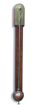 Lot 1138 - A GEORGE III FEATHERED MAHOGANY STICK BAROMETER, BY MORGAN, LONDON, CIRCA 1770