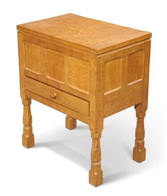 Lot 450 - ROBERT THOMPSON OF KILBURN, A MOUSEMAN OAK WORKBOX