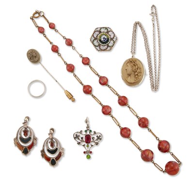 Lot 2142 - A GROUP OF VICTORIAN AND LATER JEWELLERY