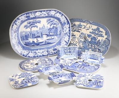 Lot 63 - A GROUP OF 19TH CENTURY BLUE TRANSFER-PRINTED POTTERY