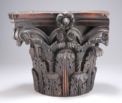 Lot 432 - AN 18TH CENTURY CARVED WALNUT CORINTHIAN CAPITAL