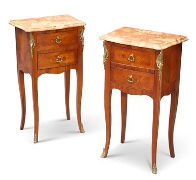 Lot 707A - A PAIR OF LOUIS XV STYLE MARBLE-TOPPED AND GILT METAL-MOUNTED SIDE TABLES