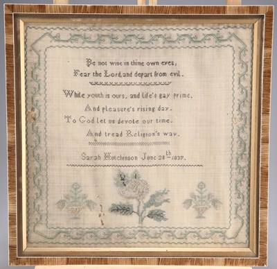 Lot 288 - A 19TH CENTURY NEEDLEWORK SAMPLER