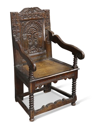 Lot 417 - A CHARLES II OAK WAINSCOT CHAIR