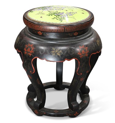 Lot 396 - A CHINESE LACQUER AND CLOISONNÉ ENAMEL SEAT, CIRCA 1900