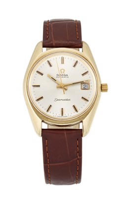 Lot 2258 - A GOLD PLATED OMEGA SEAMASTER STRAP WATCH