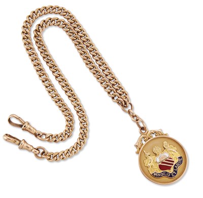 Lot 2286 - A 9 CARAT GOLD CURB LINK ALBERT CHAIN WITH A 9 CARAT GOLD MEDALLION