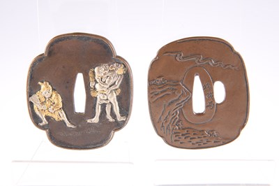 Lot 3106 - TWO JAPANESE PATINATED BRONZE TSUBA