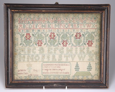 Lot 494 - A MID-18TH CENTURY ALPHABET SAMPLER