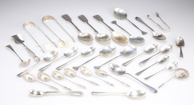 Lot 1235 - A GROUP OF ASSORTED SILVER FLATWARE, GEORGE III AND LATER