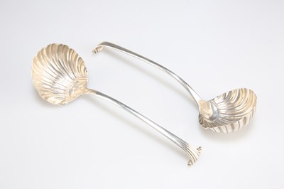Lot 1198 - A PAIR OF GEORGE III SILVER SAUCE LADLES