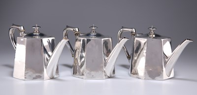 Lot 1353 - † A TRIO OF EDWARDIAN SILVER TEAPOTS