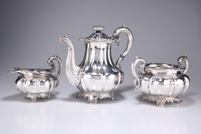 Lot 1134 - † A SILVER THREE-PIECE TEA SERVICE, GEORGIAN AND LATER