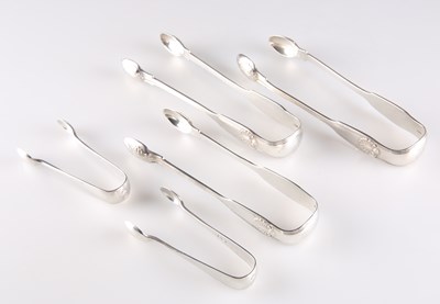 Lot 1333 - † FIVE PAIRS OF SILVER SUGAR NIPS, VICTORIAN AND LATER