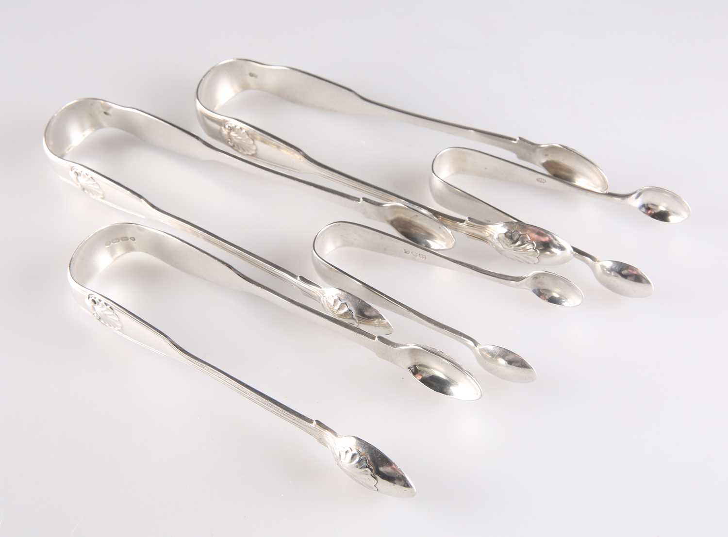 Lot 1333 - † FIVE PAIRS OF SILVER SUGAR NIPS, VICTORIAN AND LATER