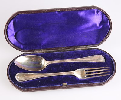 Lot 1282 - A VICTORIAN SILVER CHRISTENING FORK AND SPOON