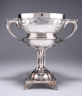 Lot 1389 - A LARGE ART NOUVEAU SILVER TWO-HANDLED CUP