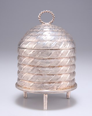 Lot 1346 - A GEORGE III SILVER BEEHIVE HONEY POT