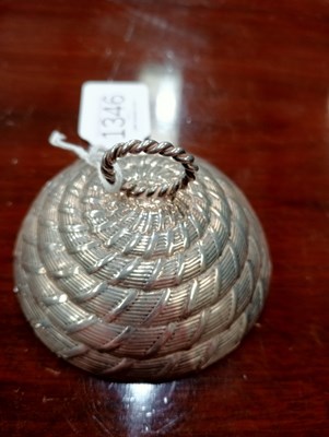 Lot 1346 - A GEORGE III SILVER BEEHIVE HONEY POT