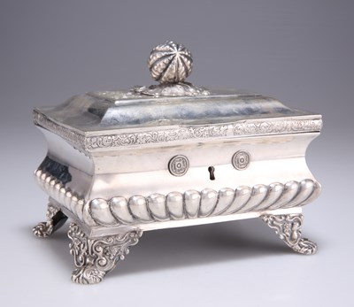 Lot 1090 - A MID-19TH CENTURY GERMAN SILVER TEA CADDY