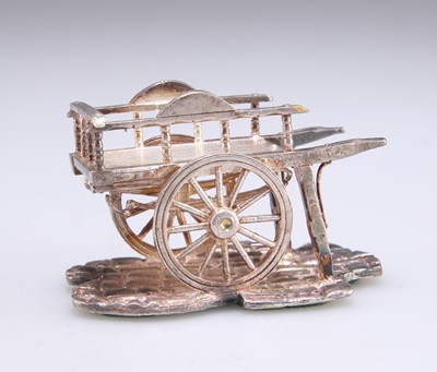 Lot 1035 - AN ELIZABETH II SILVER MODEL OF A COSTERMONGER'S BARROW