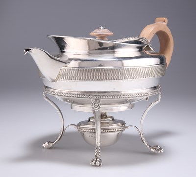 Lot 1226 - A GEORGE III SILVER TEAPOT ON STAND