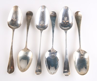 Lot 1392 - SIX HANOVERIAN PATTERN GEORGIAN SILVER TABLE SPOONS