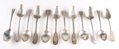 Lot 1388 - TWELVE SILVER DESSERT SPOONS, GEORGE III AND LATER