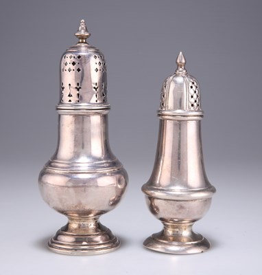 Lot 1368 - TWO SILVER SUGAR CASTERS, 20TH CENTURY