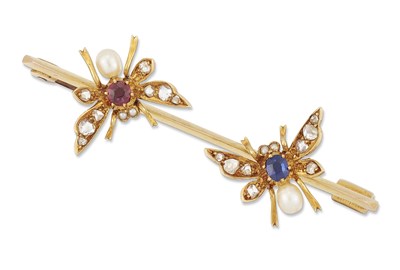 Lot 898 - A LATE 19TH CENTURY RUBY, SAPPHIRE, DIAMOND AND PEARL INSECT BROOCH