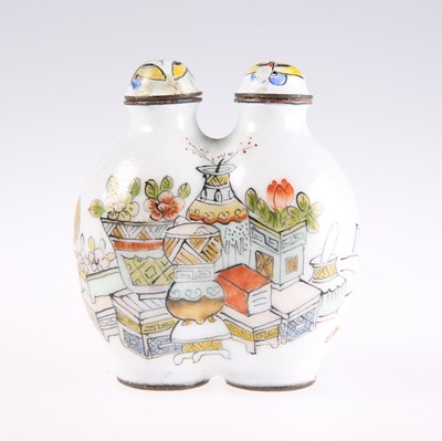 Lot 1055 - A CHINESE ENAMELLED DOUBLE SNUFF BOTTLE, LATE 19TH CENTURY