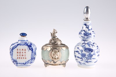 Lot 3110 - TWO CHINESE BLUE AND WHITE PORCELAIN SNUFF BOTTLES